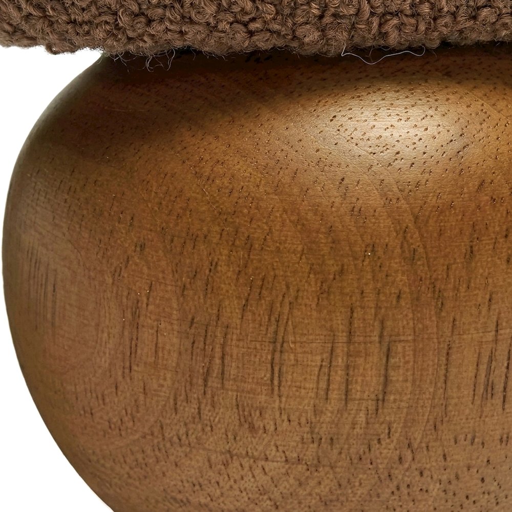 Boucle-Upholstered Footstool Ottoman with Plywood Support and Wood Legs, Brown