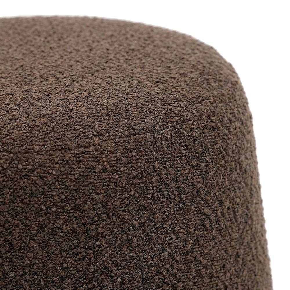 Boucle-Upholstered Footstool Ottoman with Plywood Support and Wood Legs, Brown