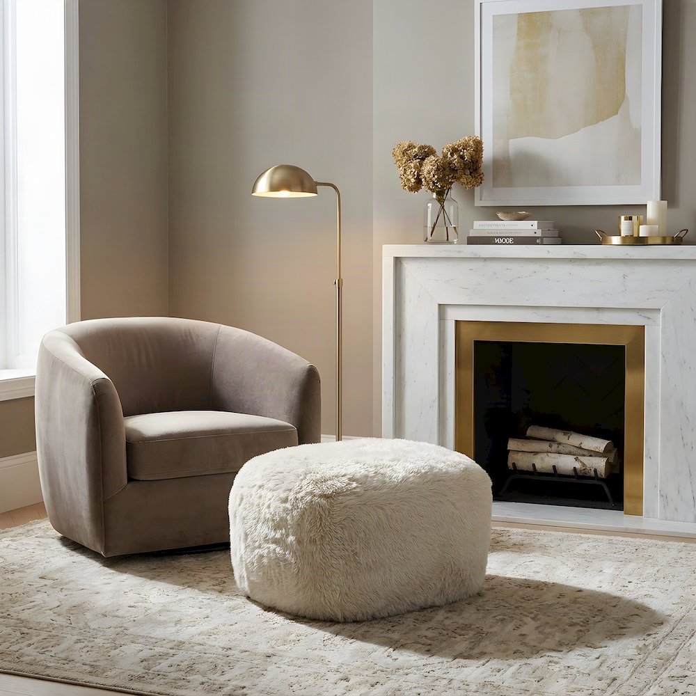 Britt Faux Shearling Ottoman with Fiber-Wrapped Foam Padded Seat, Natural