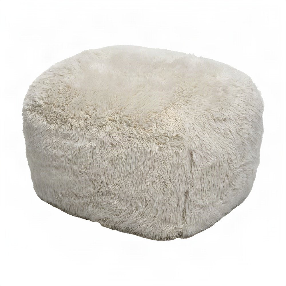 Britt Faux Shearling Ottoman with Fiber-Wrapped Foam Padded Seat, Natural