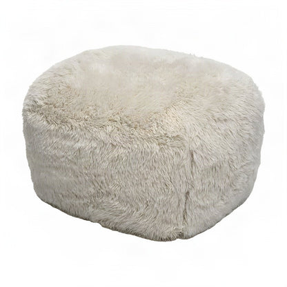 Britt Faux Shearling Ottoman with Fiber-Wrapped Foam Padded Seat, Natural