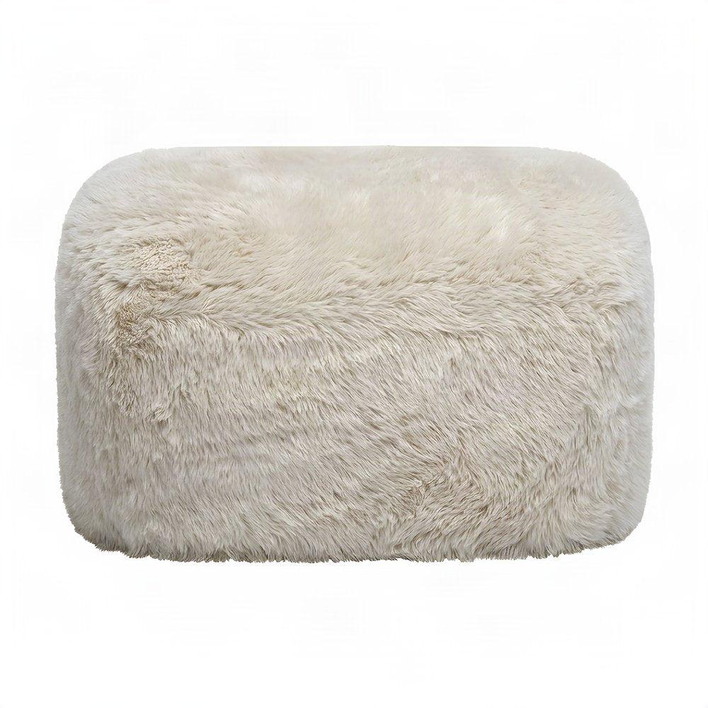 Britt Faux Shearling Ottoman with Fiber-Wrapped Foam Padded Seat, Natural