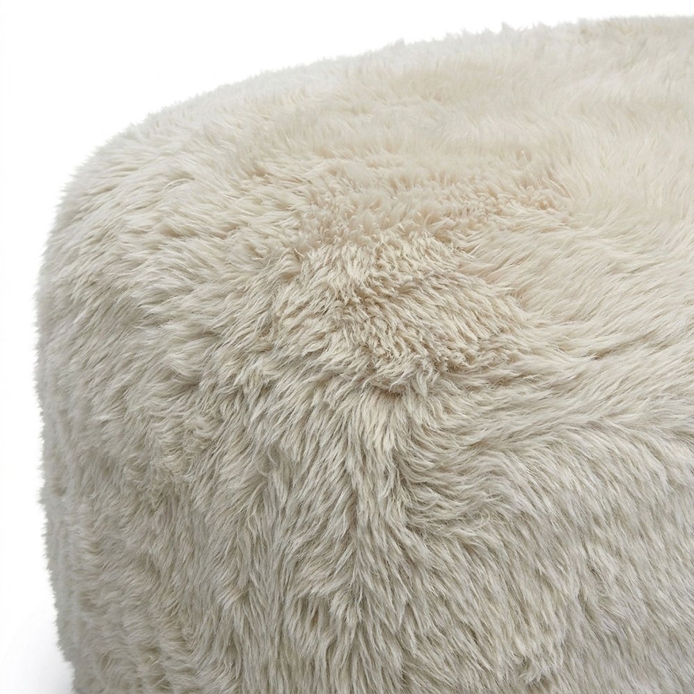 Britt Faux Shearling Ottoman with Fiber-Wrapped Foam Padded Seat, Natural