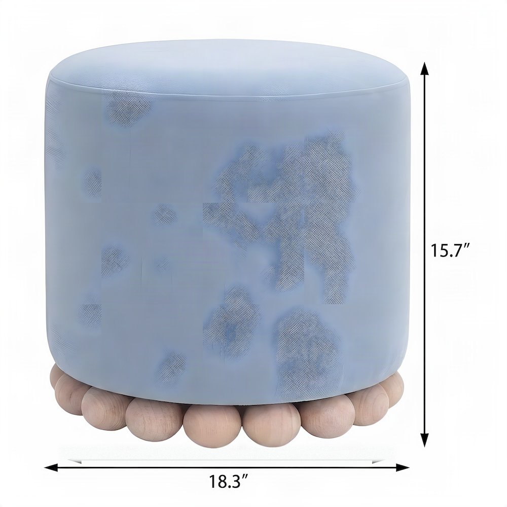 Recycled Fabric Upholstered Ottoman, Small Foot Rest for Dorm, Faded Blue