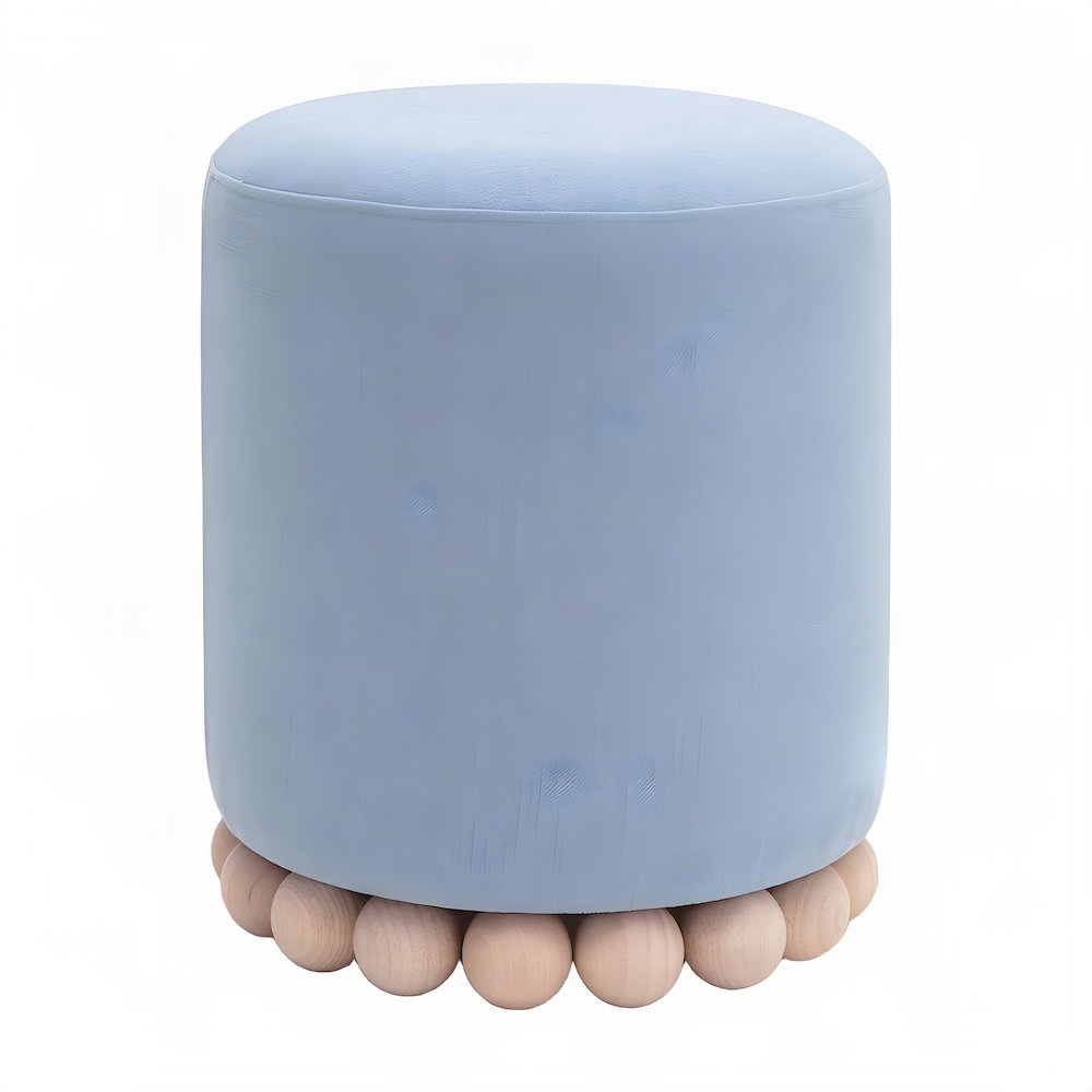 Recycled Fabric Upholstered Ottoman, Small Foot Rest for Dorm, Faded Blue