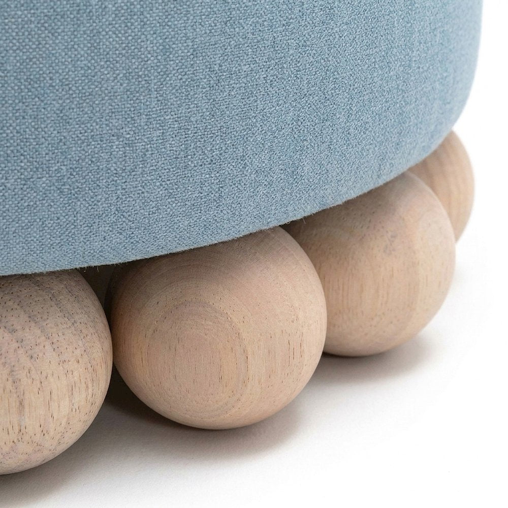 Recycled Fabric Upholstered Ottoman, Small Foot Rest for Dorm, Faded Blue