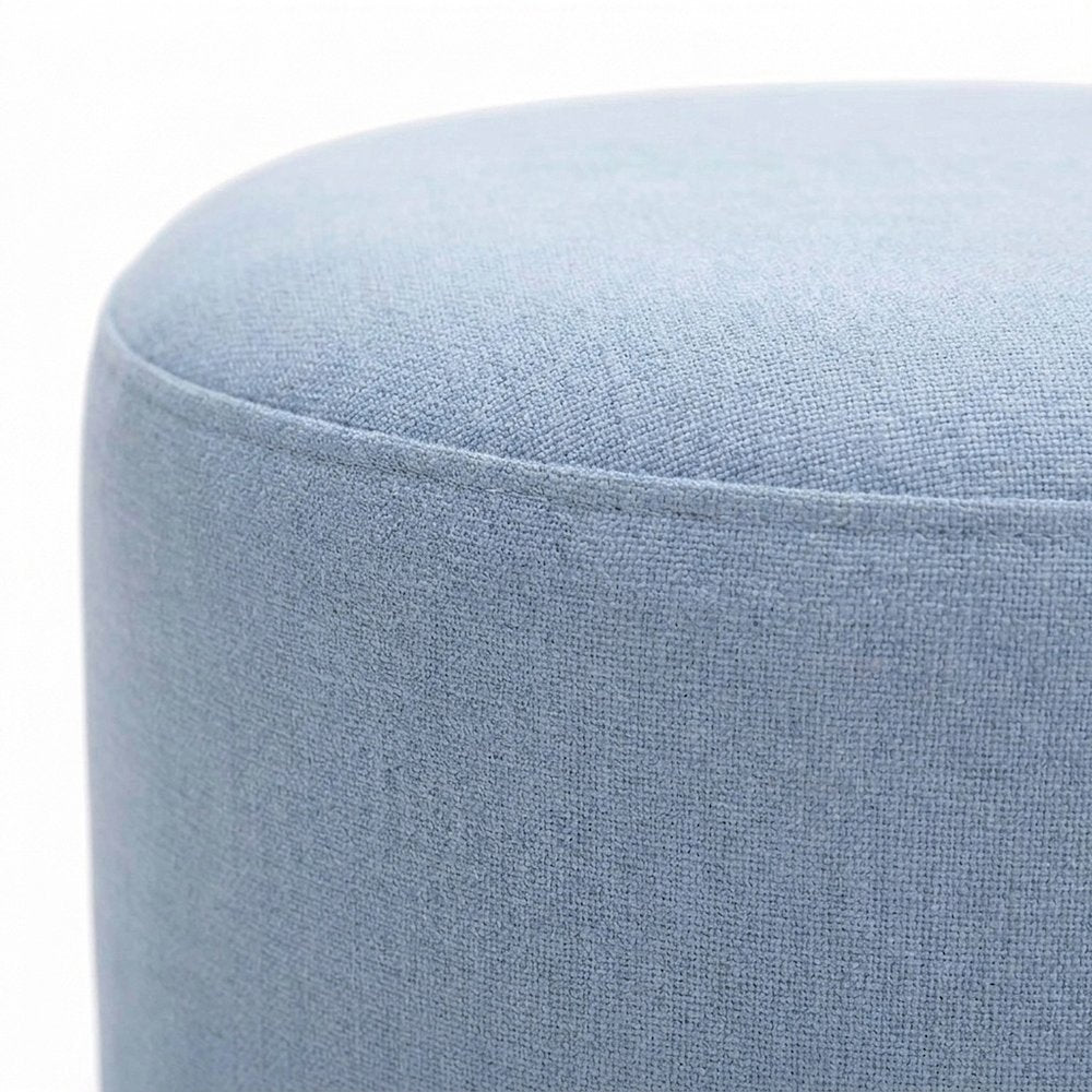 Recycled Fabric Upholstered Ottoman, Small Foot Rest for Dorm, Faded Blue