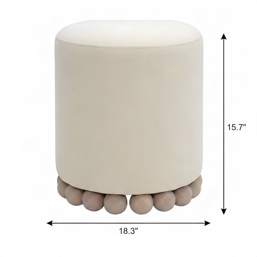 Upcycled Fabric Round Ottoman with D30 Foam Padded Seat, Foot Rest, Cream