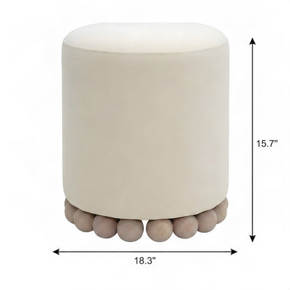 Upcycled Fabric Round Ottoman with D30 Foam Padded Seat, Foot Rest, Cream