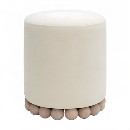 Upcycled Fabric Round Ottoman with D30 Foam Padded Seat, Foot Rest, Cream