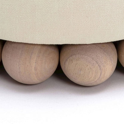 Upcycled Fabric Round Ottoman with D30 Foam Padded Seat, Foot Rest, Cream