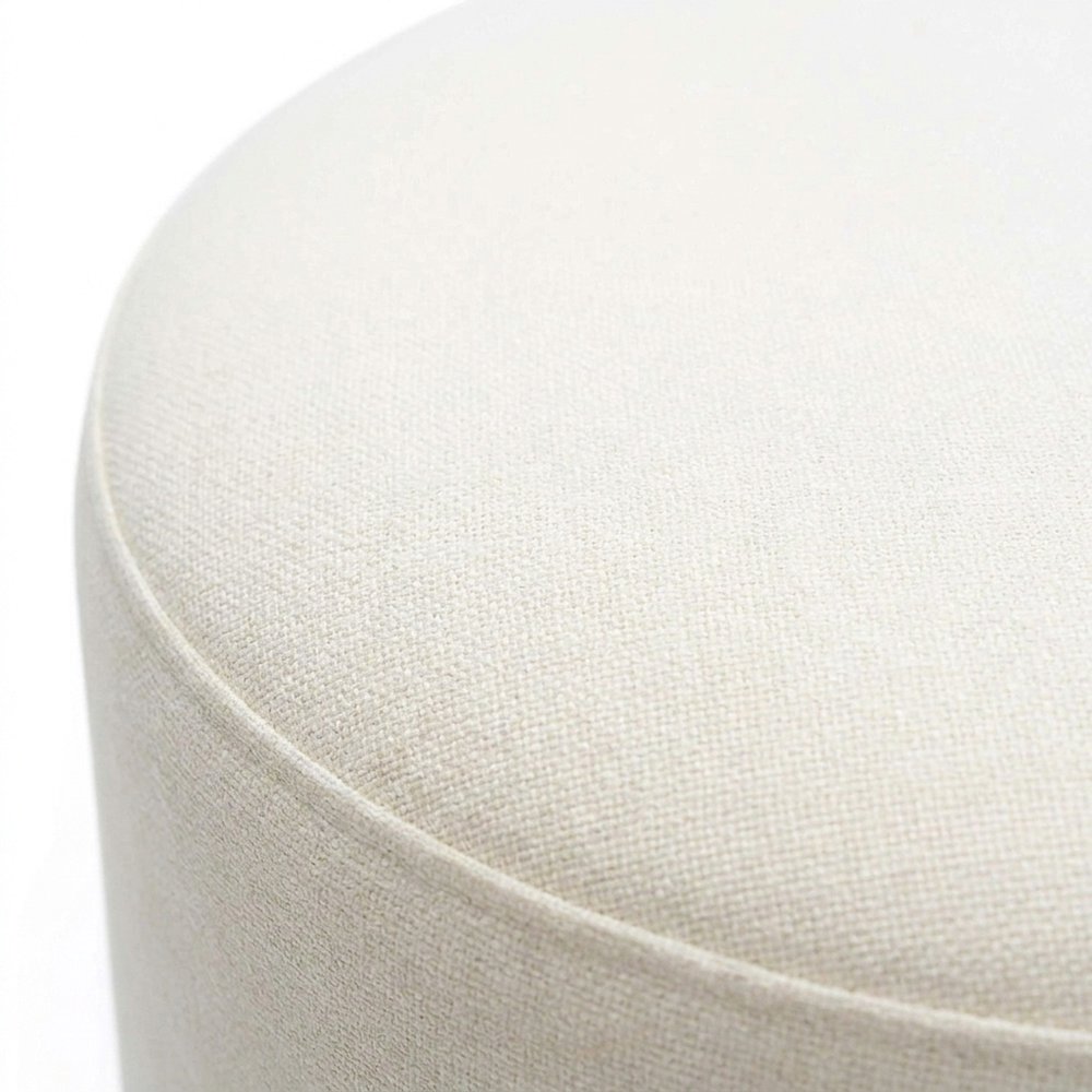 Upcycled Fabric Round Ottoman with D30 Foam Padded Seat, Foot Rest, Cream