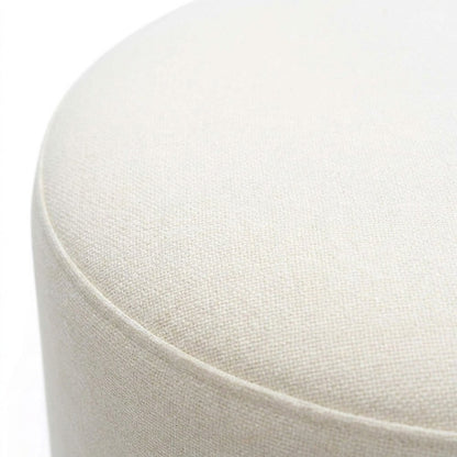 Upcycled Fabric Round Ottoman with D30 Foam Padded Seat, Foot Rest, Cream