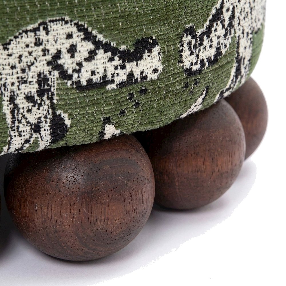 Jacquard Fabric Ottoman with Leopard-Patterned Upholstered Stool, Olive Green