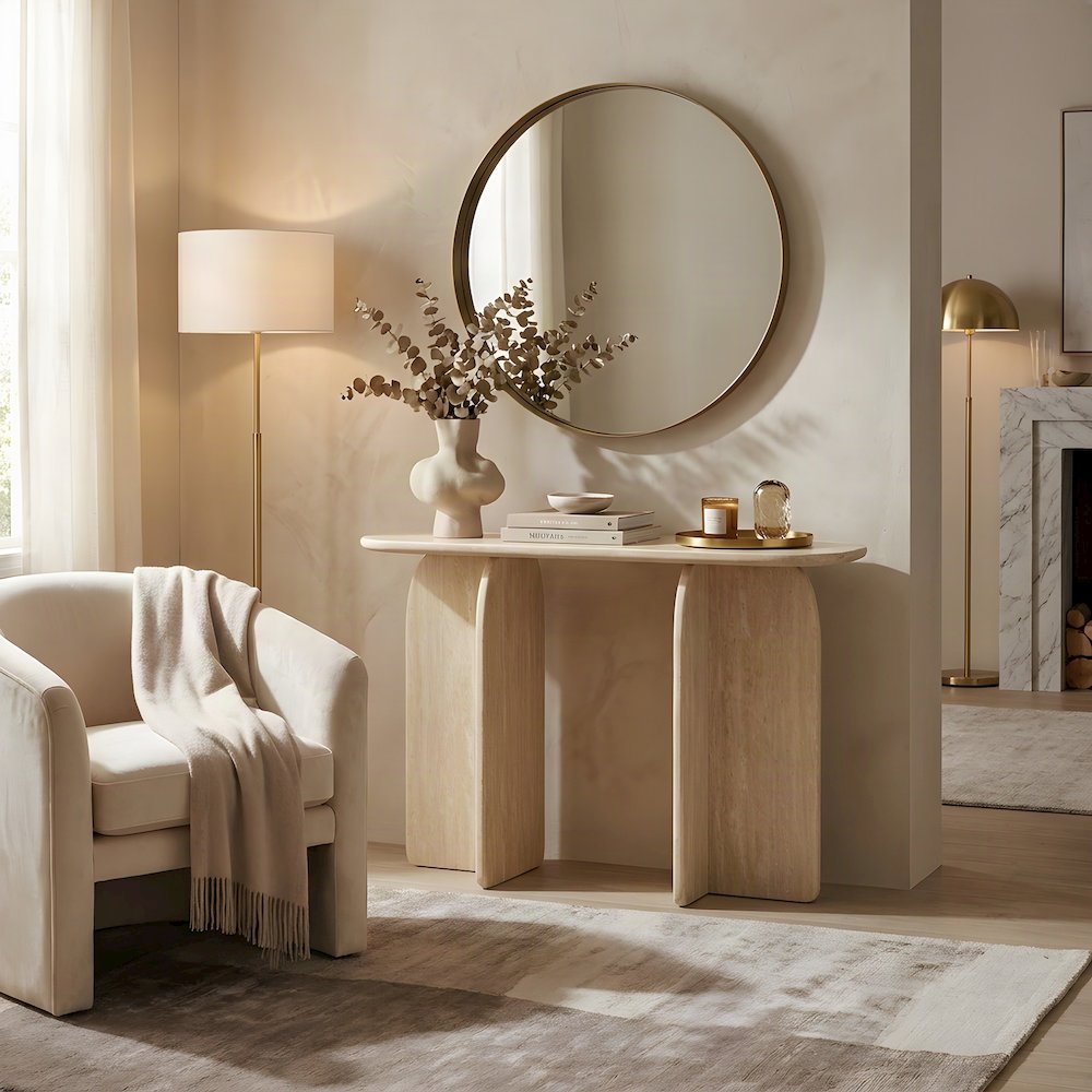 Faux Console Table, Sofa and Entry Table for Hallway, Travertine