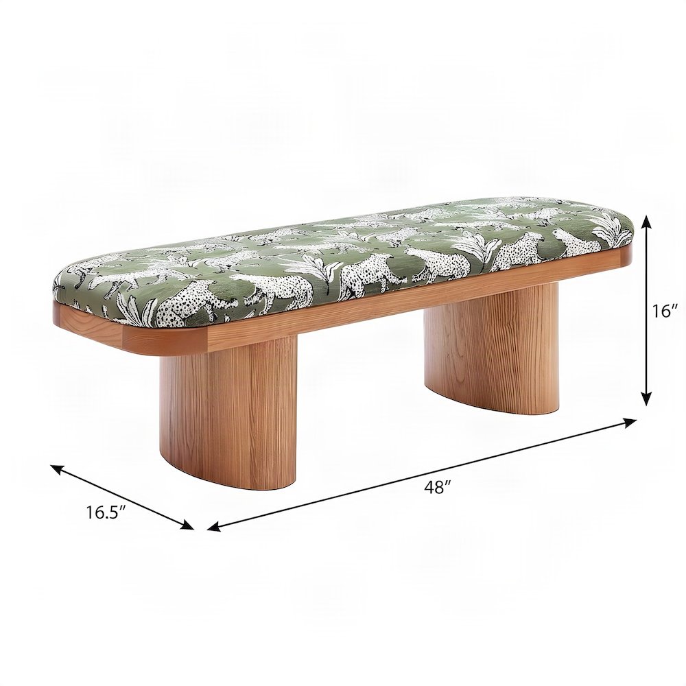 Leopard Jacquard Upholstered Ottoman and End of Bed Bench, Olive Green