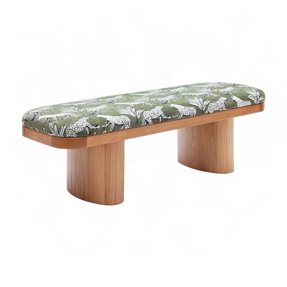 Leopard Jacquard Upholstered Ottoman and End of Bed Bench, Olive Green