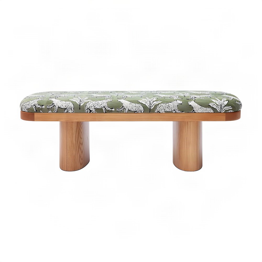 Leopard Jacquard Upholstered Ottoman and End of Bed Bench, Olive Green