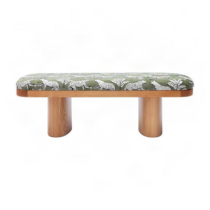 Leopard Jacquard Upholstered Ottoman and End of Bed Bench, Olive Green