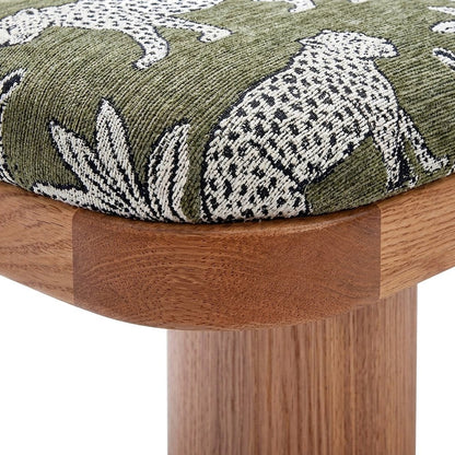 Leopard Jacquard Upholstered Ottoman and End of Bed Bench, Olive Green
