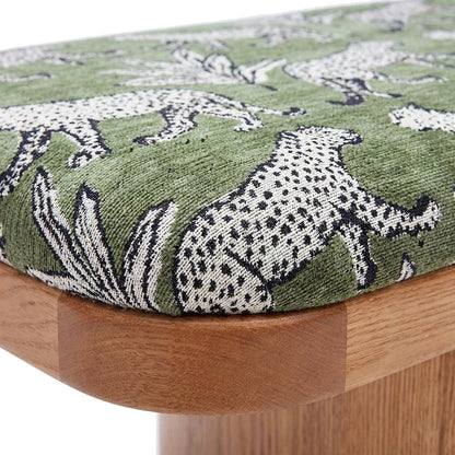 Leopard Jacquard Upholstered Ottoman and End of Bed Bench, Olive Green