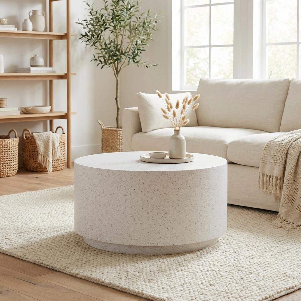 Gray Concrete Coffee Table with Light Speckled Surface and Durable Build