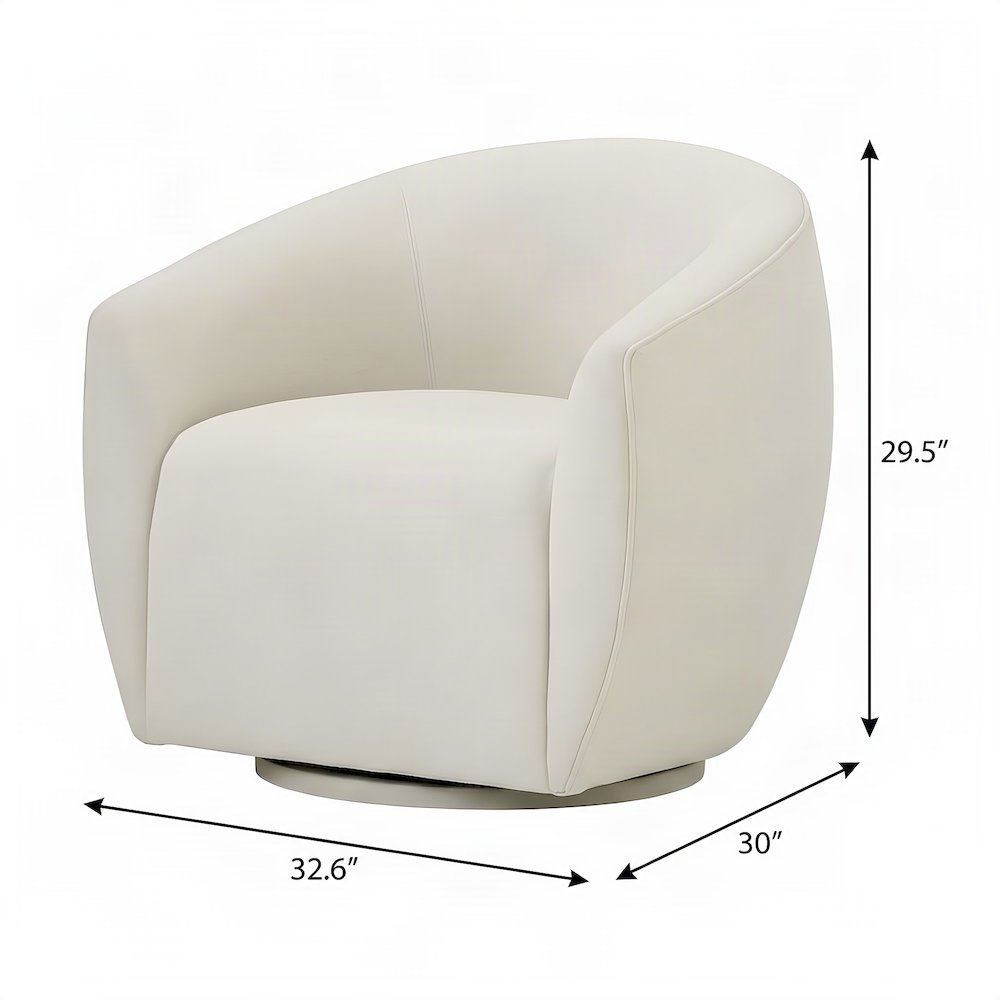 Jordan Velvet Swivel Accent Chair with Fiber-Wrapped Foam Cushion Seat, Cream
