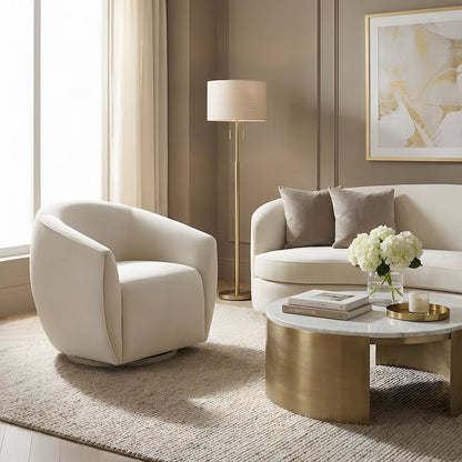 Jordan Velvet Swivel Accent Chair with Fiber-Wrapped Foam Cushion Seat, Cream