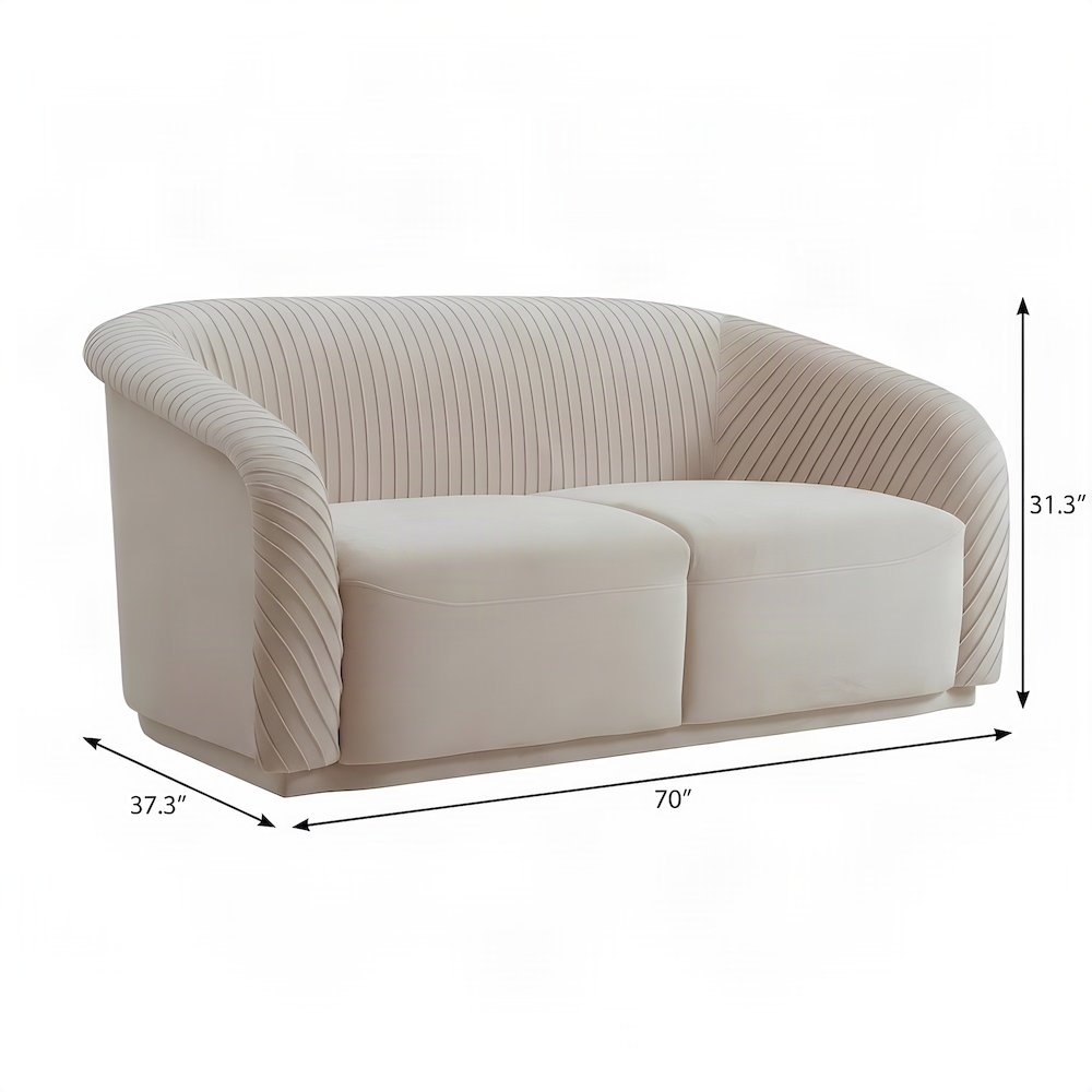 Yara Pine-Framed Pleated Velvet Loveseat Sofa, Small Love Seat Couch