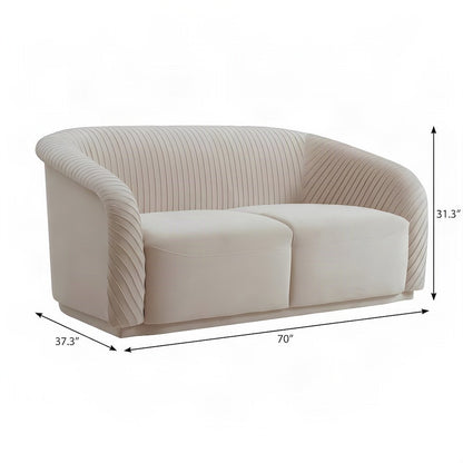Yara Pine-Framed Pleated Velvet Loveseat Sofa, Small Love Seat Couch