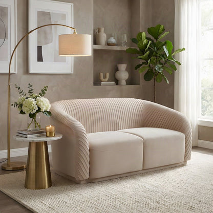 Yara Pine-Framed Pleated Velvet Loveseat Sofa, Small Love Seat Couch