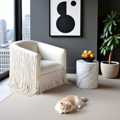 Beige Leather Swivel Accent Chair With Wood Frame And Sculpted Contours