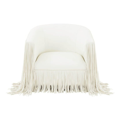 Beige Leather Swivel Accent Chair With Wood Frame And Sculpted Contours