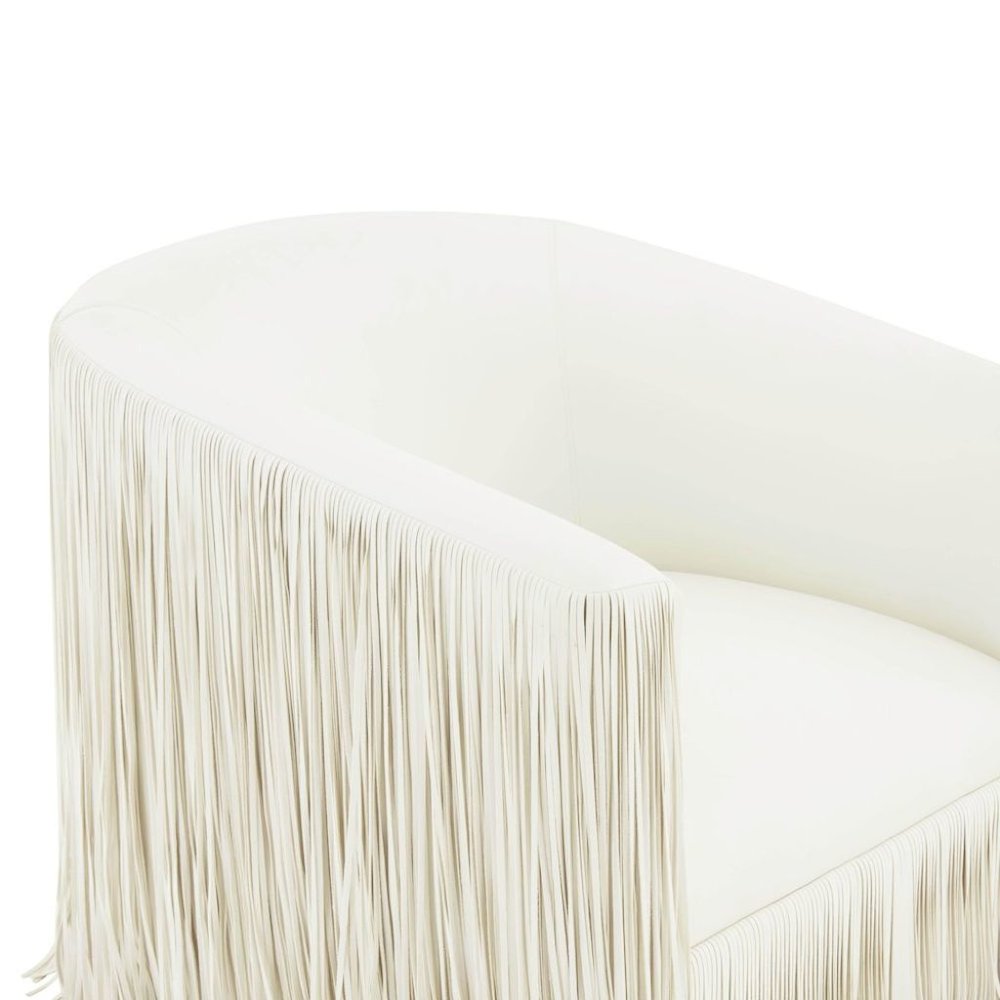 Beige Leather Swivel Accent Chair With Wood Frame And Sculpted Contours