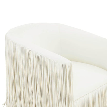 Beige Leather Swivel Accent Chair With Wood Frame And Sculpted Contours