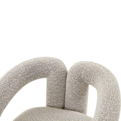 Gray Boucle Accent Chair With Sculptural Arms And Postmodern Silhouette