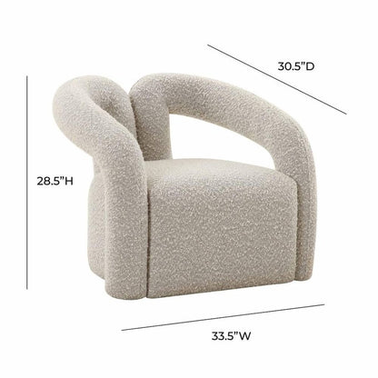 Gray Boucle Accent Chair With Sculptural Arms And Postmodern Silhouette