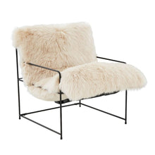 Beige Sheepskin Arm Chair With Black Iron Frame For Living Room Comfort