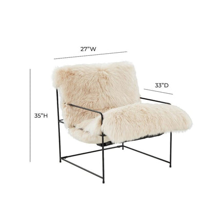 Beige Sheepskin Arm Chair With Black Iron Frame For Living Room Comfort