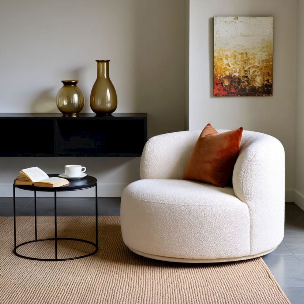 Cream Boucle Swivel Accent Chair With Armless Design For Living Spaces