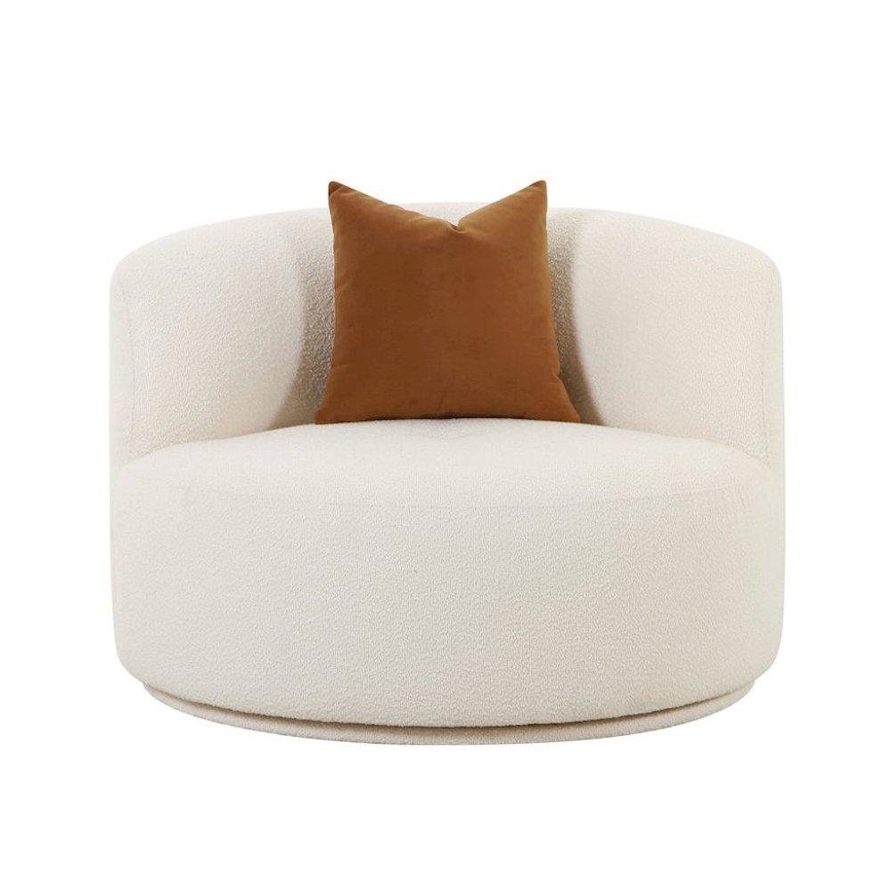 Cream Boucle Swivel Accent Chair With Armless Design For Living Spaces