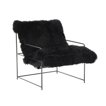 Sheepskin Accent Armchair with Black Iron Legs and PP Fiber Fill