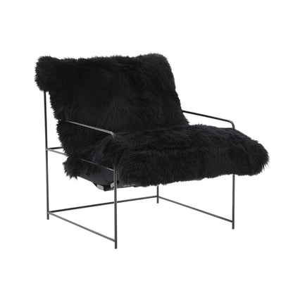 Sheepskin Accent Armchair with Black Iron Legs and PP Fiber Fill