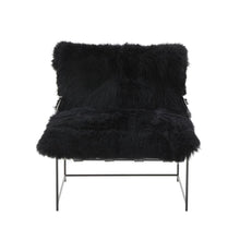 Sheepskin Accent Armchair with Black Iron Legs and PP Fiber Fill