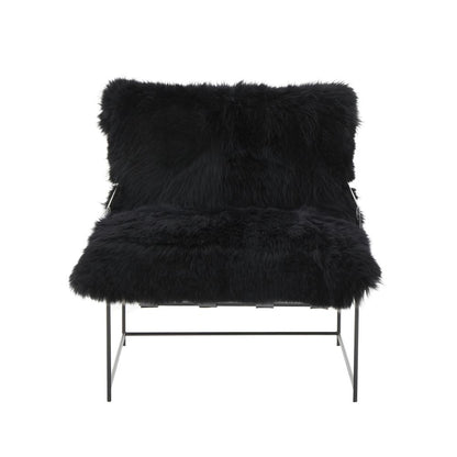 Sheepskin Accent Armchair with Black Iron Legs and PP Fiber Fill