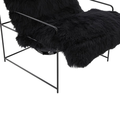 Sheepskin Accent Armchair with Black Iron Legs and PP Fiber Fill