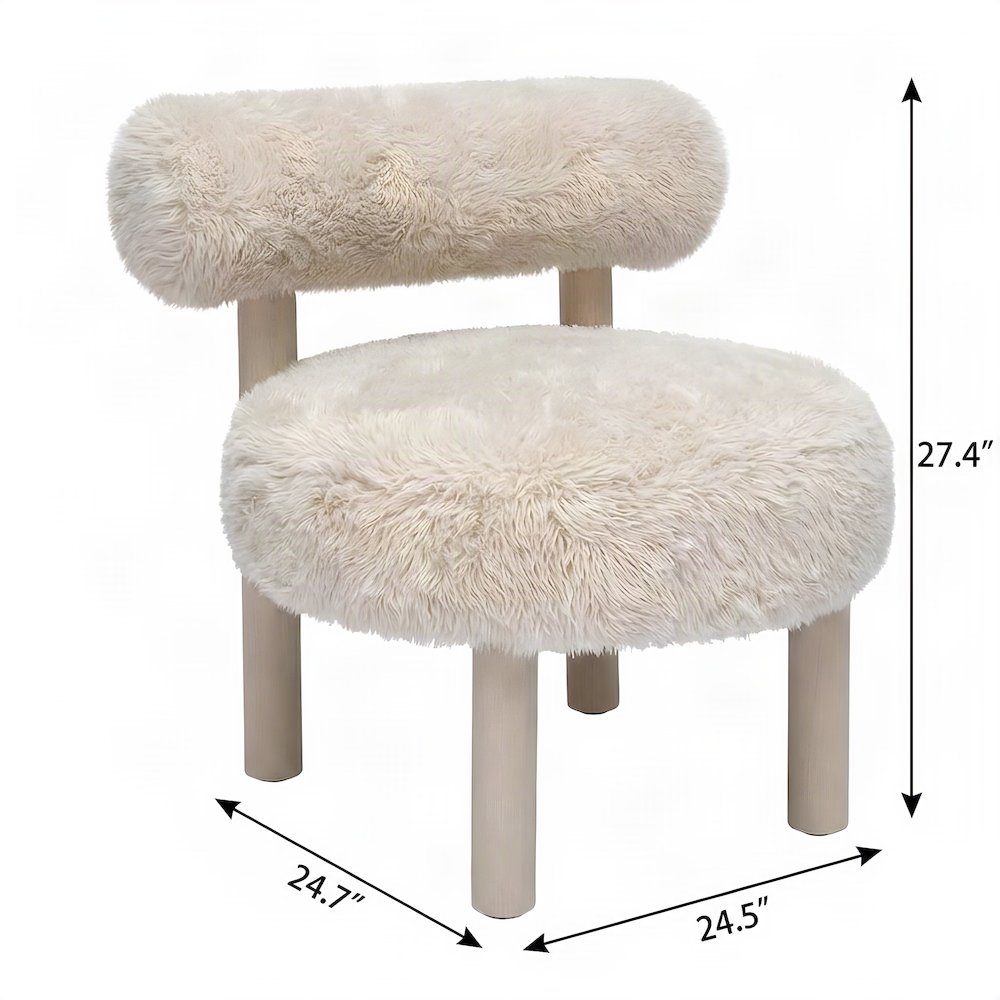 Faux Shearling Accent Chair with Rubberwood Legs for Bedroom, Natural