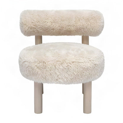 Faux Shearling Accent Chair with Rubberwood Legs for Bedroom, Natural