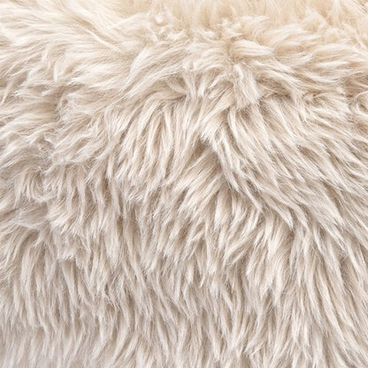 Faux Shearling Accent Chair with Rubberwood Legs for Bedroom, Natural