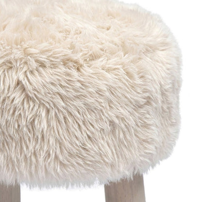 Faux Shearling Accent Chair with Rubberwood Legs for Bedroom, Natural